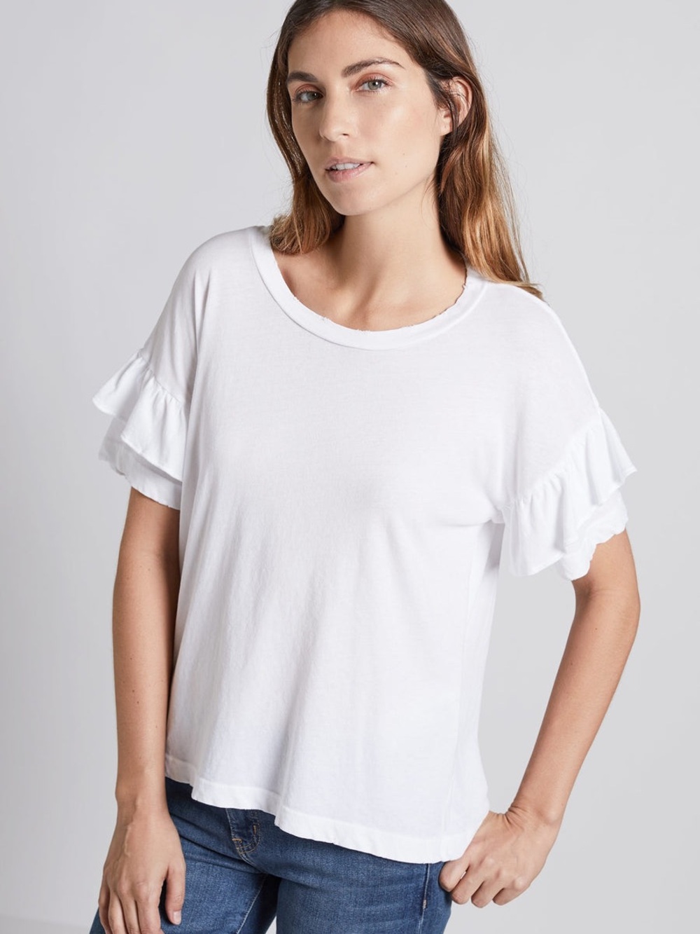 Current Elliott T Shirt The Ruffle Roadie‎ Tee White  Size 1 Cotton